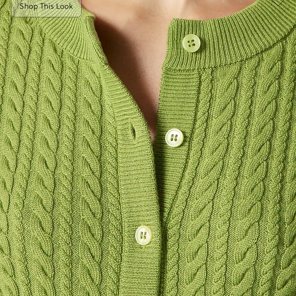J.Crew Cable-knit crewneck cardigan in merino wool August Peridot - Picture 2 of 7